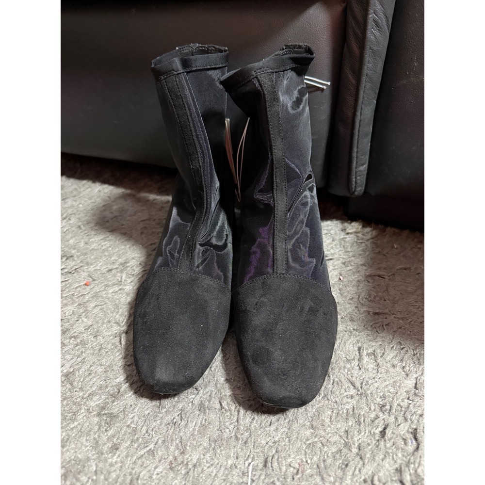 A New Day Celaena Black Mesh Sock Ankle Boots Block Heel Women Size 9 NWT